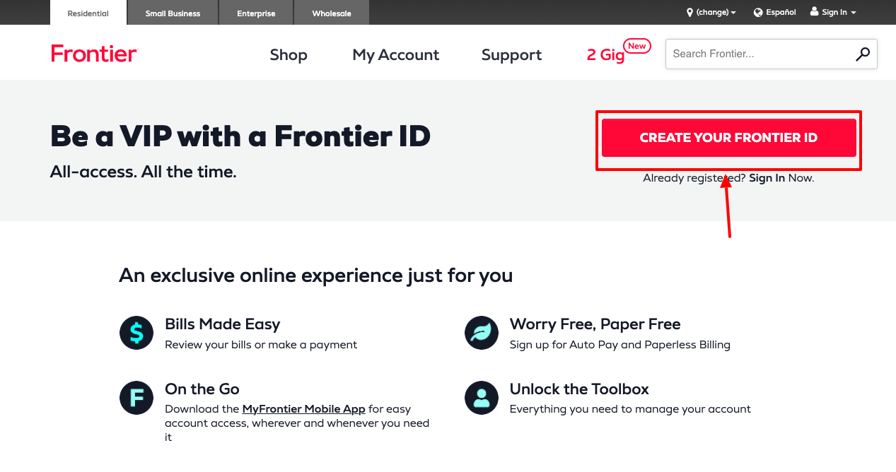 frontier email create account